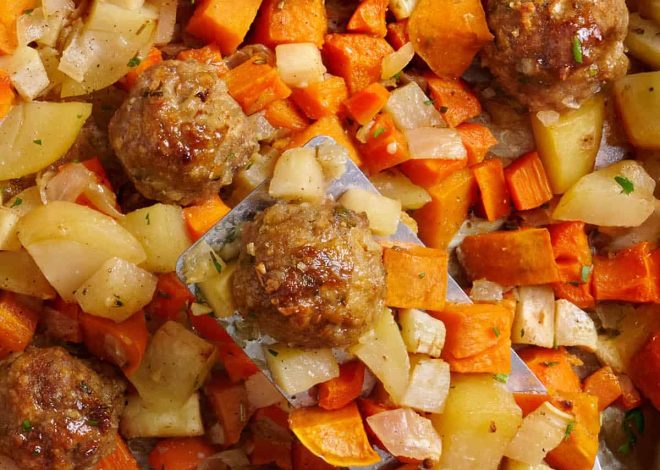 Sheet Pan Turkey Meatballs with Root Vegetables